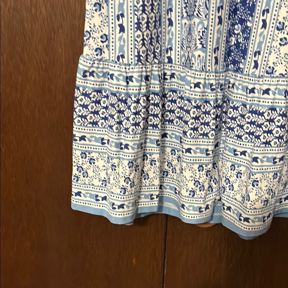 LOFT Blue and White Ruffled Tiered Sundress Halter style XS - Picture 4 of 7